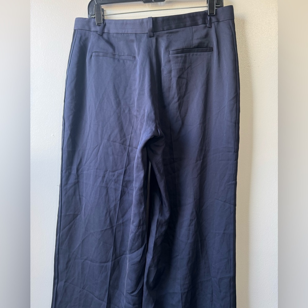 Theory 100% Silk Blue and Black Wide-Leg Trousers - Picture 5 of 11
